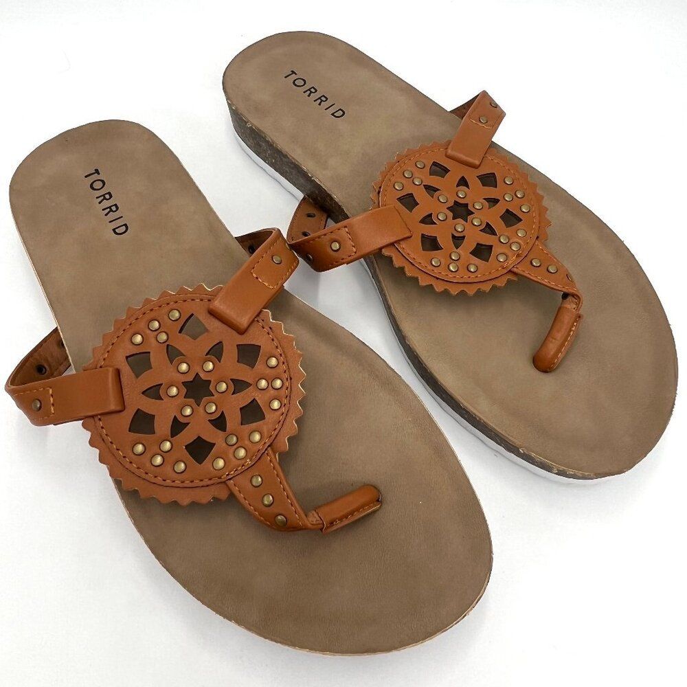 Torrid Tan & Gold Studded Sandals - Size 8WW